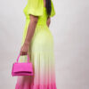 Vestido verde con fucsia