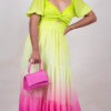Vestido verde con fucsia