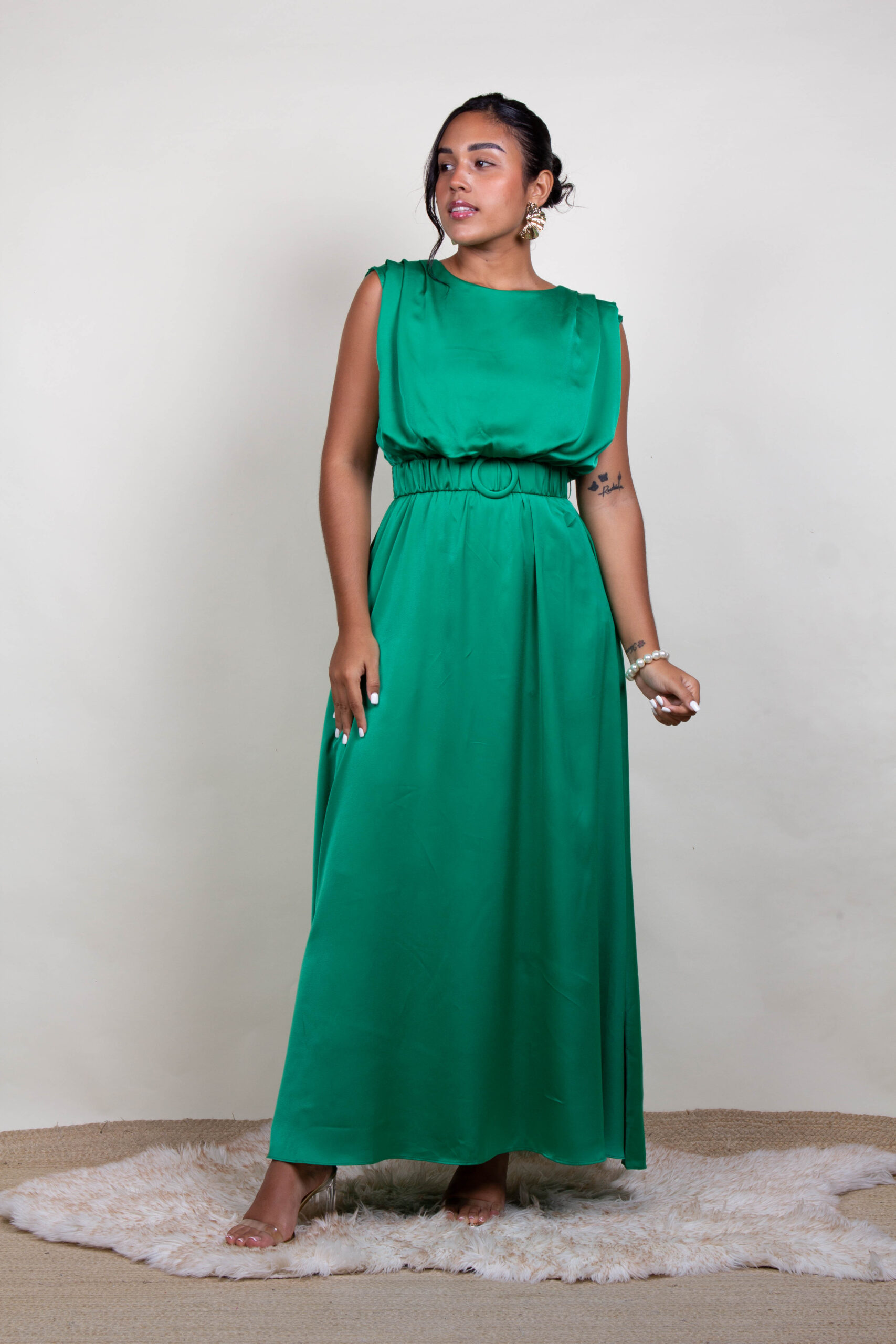 Vestido Beige, Verde.