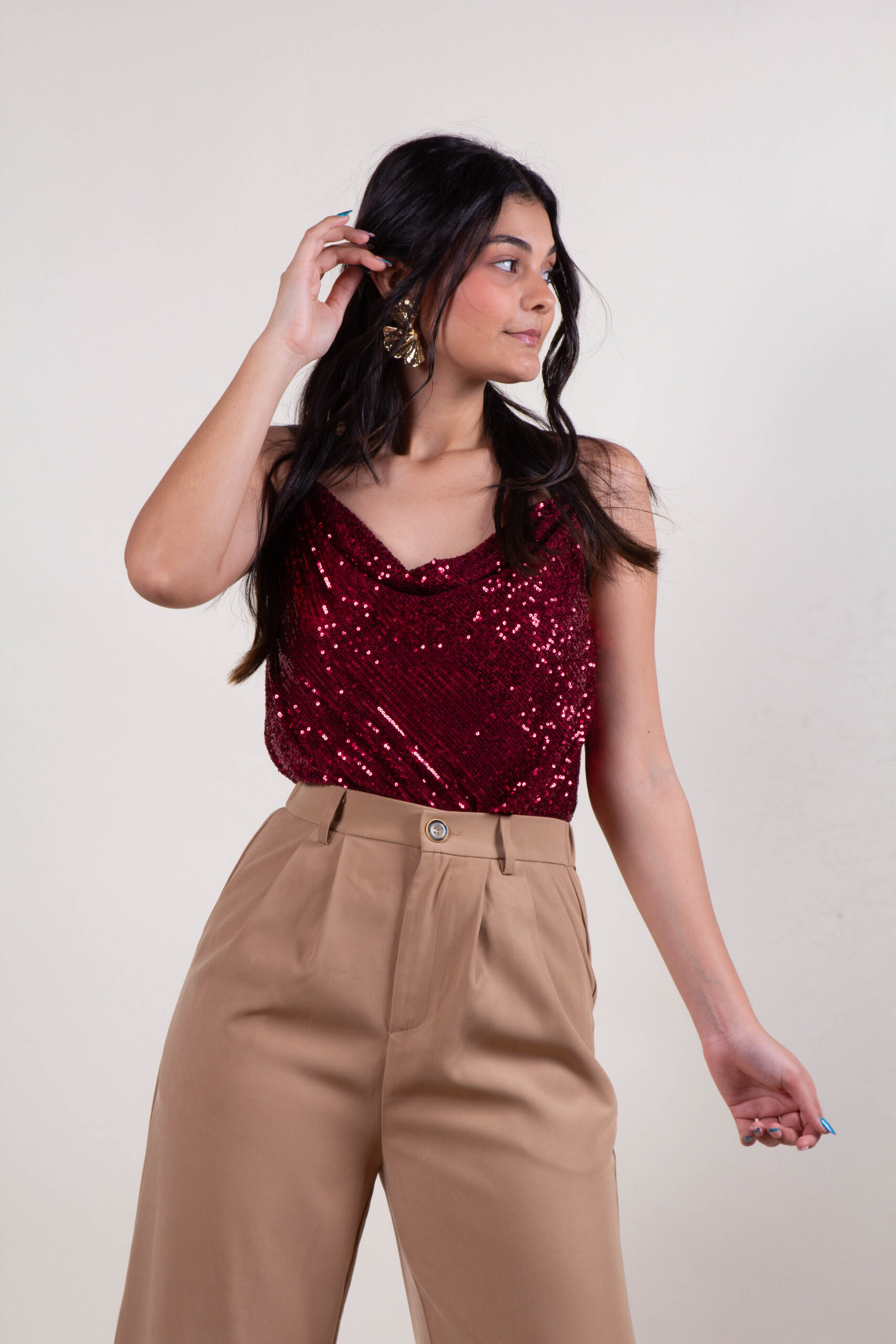 Blusa de lentejuelas Burgundy