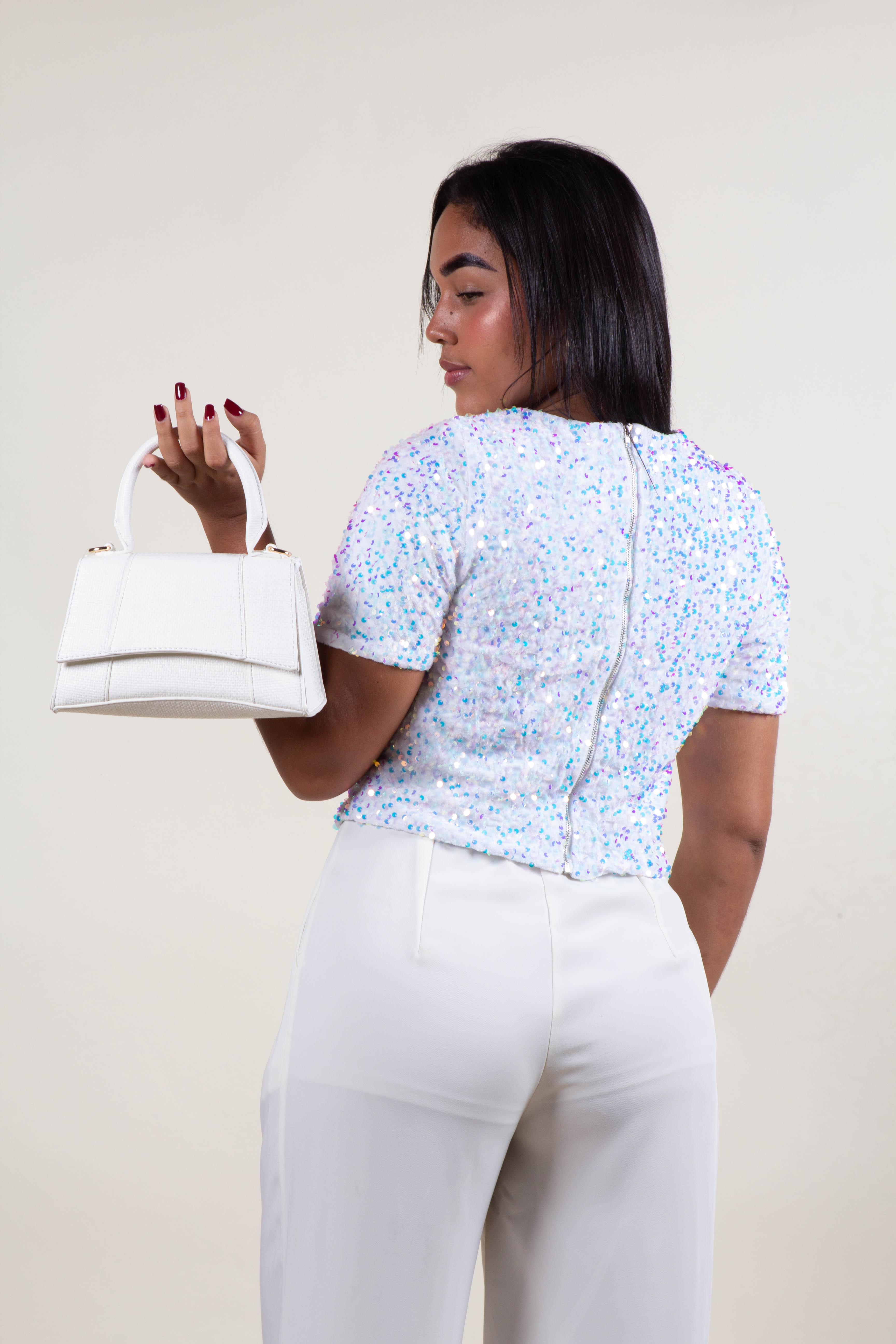 Blusa lentejuelas blanca