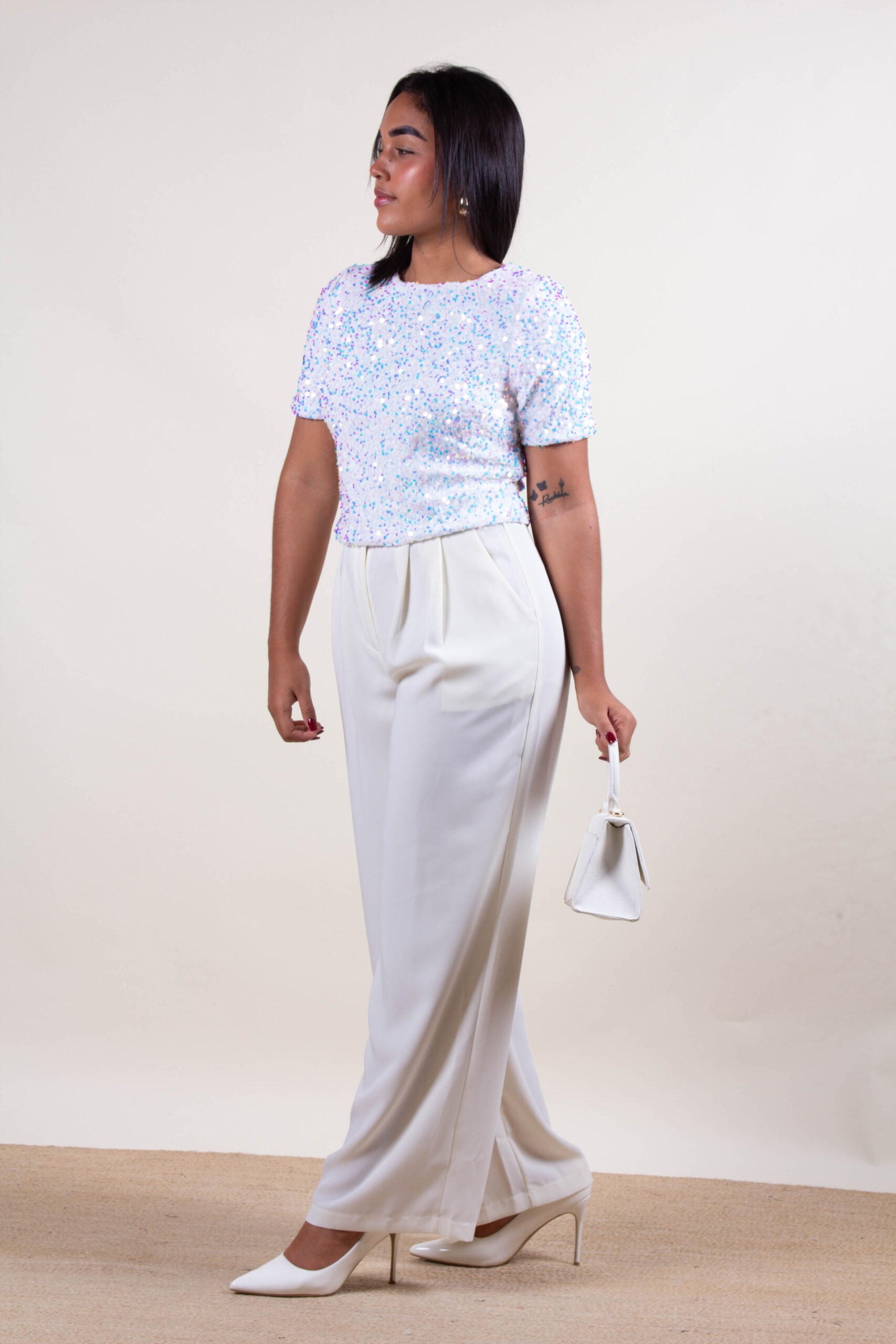 Blusa lentejuelas blanca