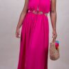 Vestido blanco, fucsia
