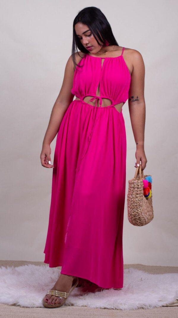 Vestido blanco, fucsia