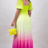 Vestido verde con fucsia